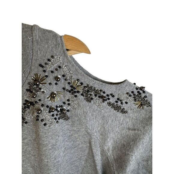 Anthropologie Deletta Cold Shoulder Beaded Embellished Grey Sweatshirt Sz PS EUC - Picture 7 of 12